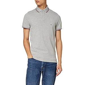 Tommy Hilfiger Polo Homme Core Tommy Tipped Slim-Fit Polo, Gris (Medium Grey Heather), L