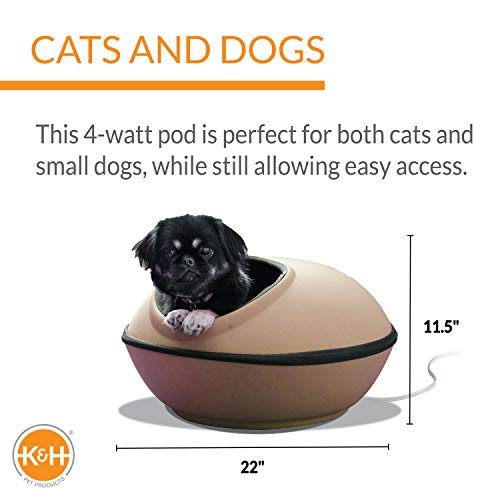 K&H Pet Products Thermo-Mod Dream Pod Heated Pet Bed Tan/Black 22" 4W #TOP1
