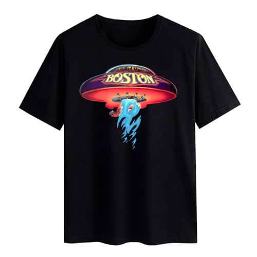 Bo'st'on Rock Band Men's & Women's Music Tour Shirt Crewneck Fashion Short Sleeve T-Shirt Medium Black