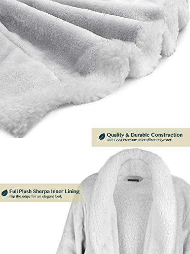 Image of PAVILIA Women's Plush Fleece Robe, Soft Cozy Long Bathrobe with Satin Waffle Trim, Warm Lightweight, Pockets & Tie Belt
