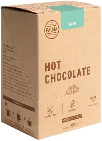PALMA Italian Hot Chocolate Sachets - Mint Chocolate | Rich & Creamy Drinking Chocolate | Gluten Free, GMO Free | Made in Italy | 250g (10 Servings)