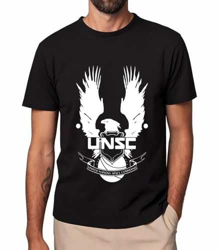 Image of Fsxtmkxscr UNSC Men's Black T-Shirt Halo Game Faction Casual Short Sleeve Top for Male TSBPP-1202 Size L