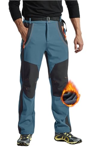 Rdruko Skihose Herren Wasserdicht Winter Softshellhose Winddicht Wanderhose Warme Winterhose Thermo Gefüttert Snowboardhose Trekkinghose mit Taschen (Graublau, L)