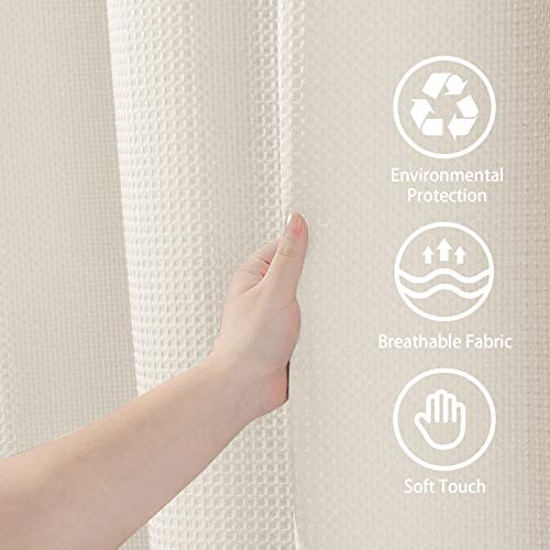 Waffel Duschvorhang mit Metall Duschvorhangringe Stoff Textil Badewannenvorhang Anti Schimmel Bad Vorhang Set Wasserdicht Badewanne Vorhang Schwerer Shower Curtain Badezimmer - 182 x 198cm (Creme)