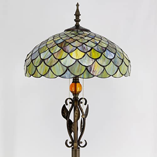 Avivadirect Tiffany Floor Lamp,Fish Scales Stained Glass Floor Lamp, Tiffany Style Standing Lamp W16H70 Inch Antique Metal Leaves Pole Base,For Bedroom Living Room Home Office #TOP1