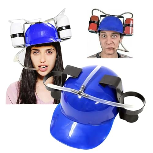 XMSHHWINSY Sombrero de cerveza, casco para beber cerveza, soporte para dos latas, disfrute sin derrames, plástico duradero, ideal para fanáticos de los deportes, fiestas y eventos al aire libre (azul)