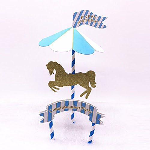 SarSean Blue Carrousel Birthday Cake Toppers Set for Baby Kids Boy Birthday