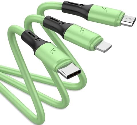 IHAO 3 in 1 Multi Connectors Charger Cable USB A to Micro USB/USB Type C Fast Charging Cord Flexible and Durable Liquid TPE Soft Cable Compatible with Cell Phones and Other Electric Products -1.2M