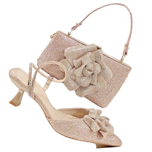 Chaussures et sac fuchsia italien de mariage avec appliques en cristal brillant