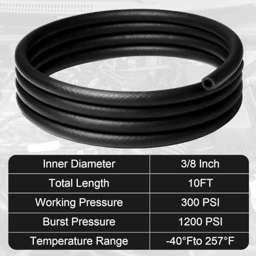 Image of 3 /8 Inch ID NBR Rubber Hose, 10 Feet Fuel Hose Line Transfer Hose for Small Engine Black