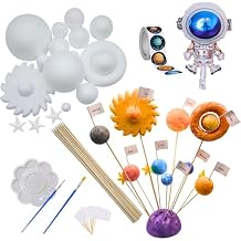 THINNGEN Solar System Model for Crafts, 54 Pack Solar System Project Kit Includes Polystyrene Foam Balls, Flags, Brushes, Sticks, Color Set, Mixing Tray, Stickers, Balloon for DIY Learn Planets