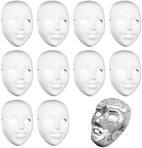 10 Pcs Máscara de Papel Blanco Bricolaje, DIY Pintado Mano Máscar...