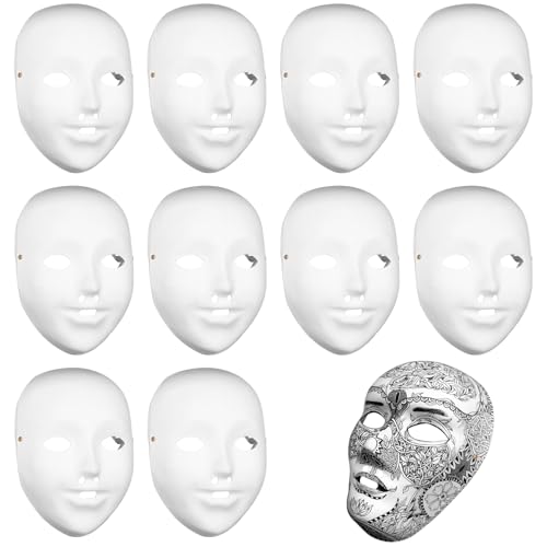 IYEREER 10 Pcs Masques Deguisement à peindre, Petite Masques en Papier à Peindre, Masque Blanc à...
