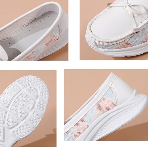 Women's Bow Leather Penny Loafers Casual Anti-Slip Comfort Slip on Wedge Walking Shoes Driving Work Breathable Fashion Sneakers4