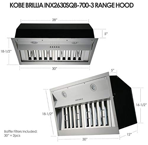 Kobe Range Hoods Inx2630Sqb-700-3 Insert Range Hood, 30-Inch, Stainless Steel #TOP1