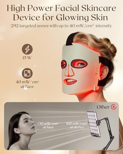 Infrared Light Therapy Face Mask: High-Energy 3-Color 292 Beams 830nm/633nm/590nm, Portable Red Light Therapy for Face Skincare Device, NIR Mask, Ultra-Thin Silicone, Luxury Beauty Gift - Gen 3 Green — view 3