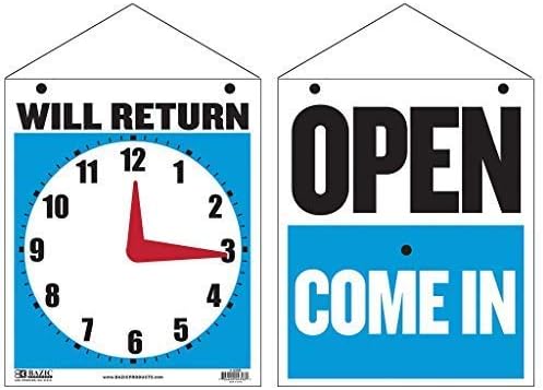 2 Pack - BAZIC 7.5x9 Will Return Clock Sign with Open Sign on Back - B-4398