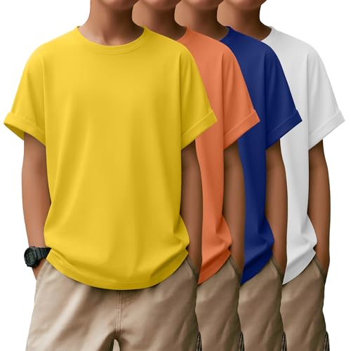 LessonZoo 4 Pack Boys Short Sleeve Shirts, 4-Color, 5-6 Years