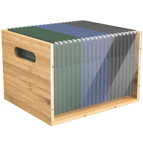 Organizador moderno de caixa de arquivos de acrílico transparente com detalhes de bambu ecológicos p