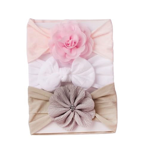 SYGA 3 Pcs Baby Headband Set, Soft Stretchable Nylon Bow and Flower Hairbands, Comfortable and Stylish Headscarf for Newborn, Infant, and Toddler (0-3 Years) (Type-D, Free Size)-image-27