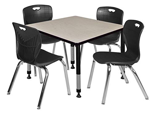 Romig Trek 42 in. Square Adjustable Classroom Table- Maple & 4 Andy 18 in. Stack Chairs- Black