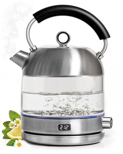 Styled Settings Glass Electric Kettle with Temperature Control, Silver