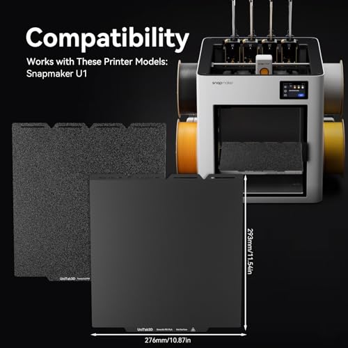 UniTak3D Glatte U1 PEI Build Plate 276 * 293mm Druckplatte Doppelseitig Smooth+Textured Druckbett Flexible Heizbett, Einfache Modellentnahme Federstahlplatte Compatible with Snapmaker U1 3D Drucker