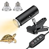 Pawfly Reptile Heat Lamp, Terrarium Basking Spot Lamp with 2 Pack 50 W UVA UVB Bulbs, Timer & Dimmer, Adjustable Heating Light for Amphibian, Bearded Dragon, Tortoise, Lizard & Chameleon