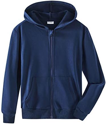 Spring&Gege Youth Solid Full Zipper Hoodies Soft Kids Hooded Sweatshirt for Boys and Girls Size 9-10 Years Navy Blue