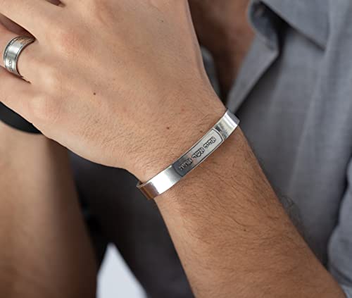 Silver Cuff Bracelet For Men And Women, Religious Christian Prayer Bracelet Engraved With I Am Who I Am Verses Scripture, Exodus 3:14, Unique Hebrew Bible Jewelry Handmade In Israel By Halleljewelry #TOP3