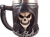 A Drink with Death Skull Grim Reaper Coffee Mug Drink Cup, 14 oz