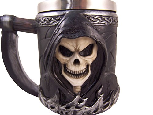 A Drink with Death Skull Grim Reaper Coffee Mug Drink Cup, 14 oz
