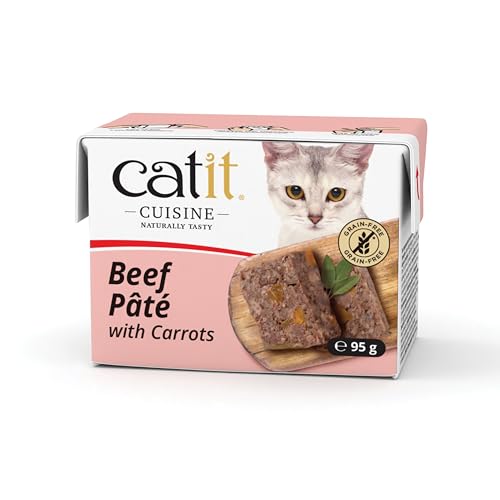 Image of Catit Cuisine Beef Pâté, Grain Free Wet Cat Food in Gravy, Real Meat Food for Adult Cats, 95g Tetra Pack x12