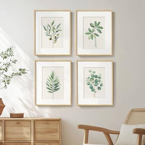 Framed Sage Green Botanical Wall Art for Room Decor, 4 piece Farm...