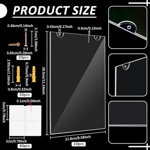 INTERWARM 10 Packung Acryl Schilderhalter 21.6x28cm Wandhalterung Aus Kunststoff Dokumentenhalter Acryl Displayständer Mit Doppelseitigem Klebeband Schrauben Für Laden Restaurant Büro Zuhause