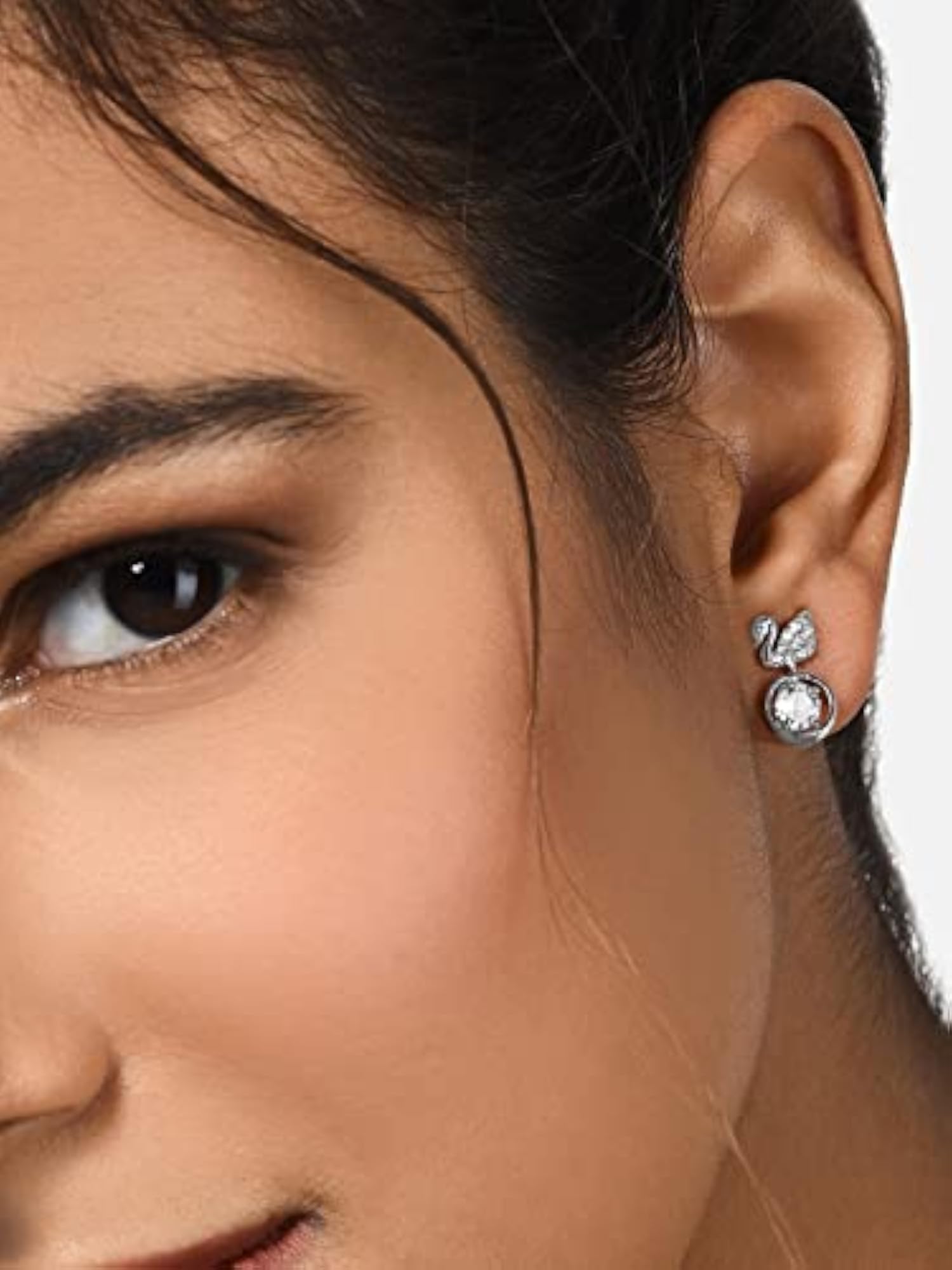 Women's Silver Tone Cubic Zirconia Swan Stud Earrings