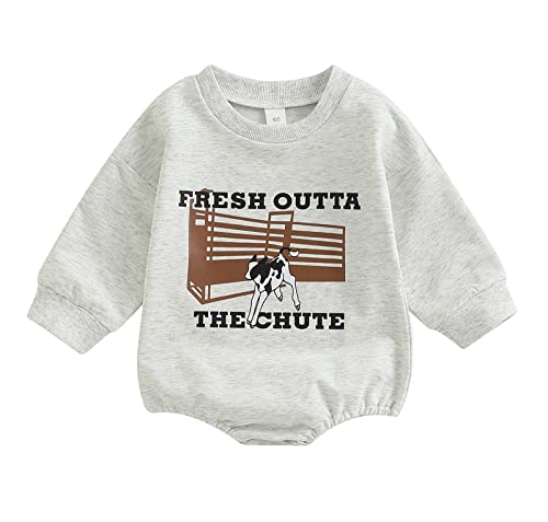 Image of MAINESAKA Newborn Western Cowboy Outfits Baby Girl Boy Sweatshirt Romper Cow Printed Long Sleeve Bodysuit Romper Fall Outfits