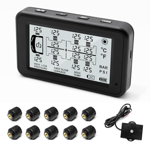 MIRAIDON RV Tire Pressure Monitoring System Trailer TPMS 10 Theft Sensors 6 Alert Modes Solar Power Tire Pressure Monitor 80ft Sensing Distance Up to 14 Tires RV Trailers Heavy Trucks M05-10-NEW-2