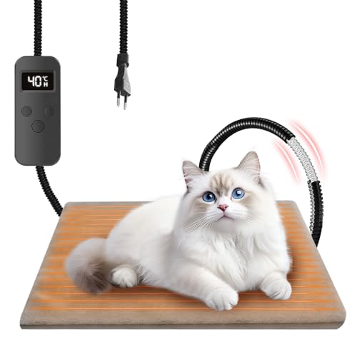 Pengrity Katt-värmematta, värmekudde för hund, värmefilt med 9-stegs styrenhet, vattentät, anti-bitande värmekudde husdjur 45x45 cm