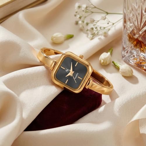 Image of Shocknshop Elegant Bangle Aura Square Dial Ladies Rose Gold Bracelet Strap Watch for Woman -WCH181