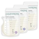 Cozypepe 100 Pcs Breastmilk Storage Bags, 8Oz Breast Milk Storing Bag with Pour Spout, Temperature-Sensing Color Change Milk Bag for Convenient Breastfeeding, No Leak Presterilized for Freezer