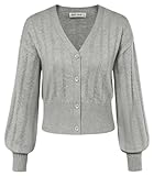 GRACE KARIN Elegant Sommer Damen Langarm Sweater Casual Gestrickte Shrugs Grau Strickpullover CL2524-3 L