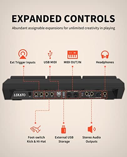 Bild 3 - LEKATO Percussion Sampling Pad, Drum Sample Pad Set mit 9 anschlagdynamischen Drum Pads, Percussion Pad Strike Multipad mit über 600 Sounds, Display, USB MIDI, AUX, Looper, Triggering-Eingänge