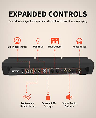 image for LEKATO Percussion Sample Pad, Electric Drum Pad with 9 Velocity-Sensit