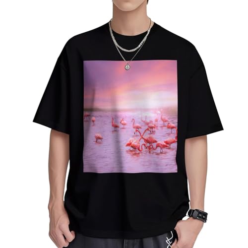 T-shirt flamants roses femme coton tunique ample manches courtes col rond casual