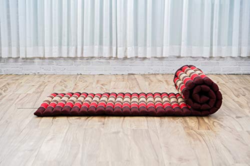 Image of Leewadee - Foldable Floor Mattress - Japanese Roll Up Futon -Trifold Tatami Mat- Guest Floor Bed - Camping Mattress - Thai Massage Mat, Kapok Filled, 75 x 20 inches, Red