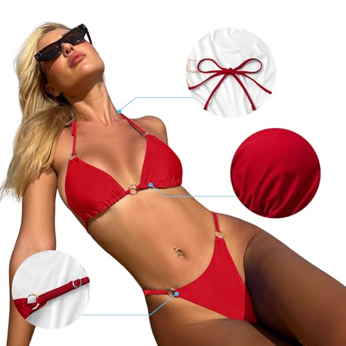 Image of MIKETAI Sexy Bikinis for Women 2 Piece Bikini Spaghetti Strap Swimsuits Solid Color Bathing Swimwear Triangle Bathing Suit