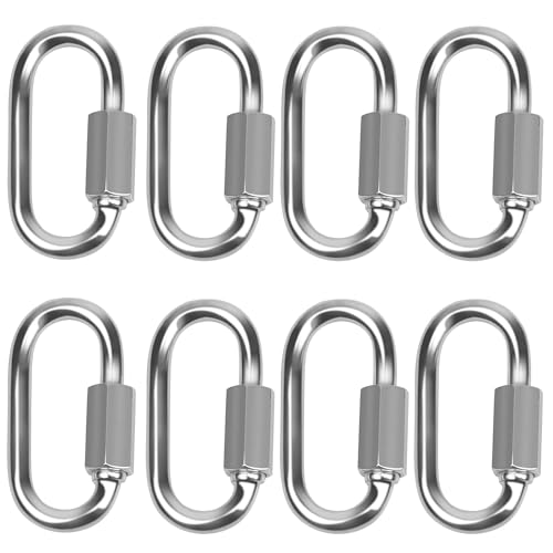 8X Mosquetón de Acero Inoxidable 304, M4 Cadena Rápida Conectores Resistentes en Forma de D rápida Clips de Bloqueo Gancho de Escalada para al Aire Libre, Acampar