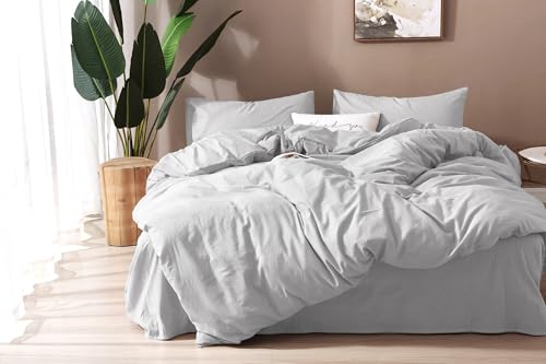 Image of F.Y.Dreams 100% Washed Cotton Duvet Cover for Weighted Blanket 48x72 inches with 16 Ties, Zipper on Long Side /Light Gray /Just Duvet Cover