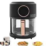 Compact Air Fryer with Touchscreen, 8 Preset Modes, 360° Viewable Glass Basket - Ideal Mini Fryer for Family, Home, and Outdoor Cooking (White) Black